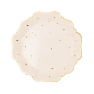 Plato beige estrellas doradas / 6 uds.