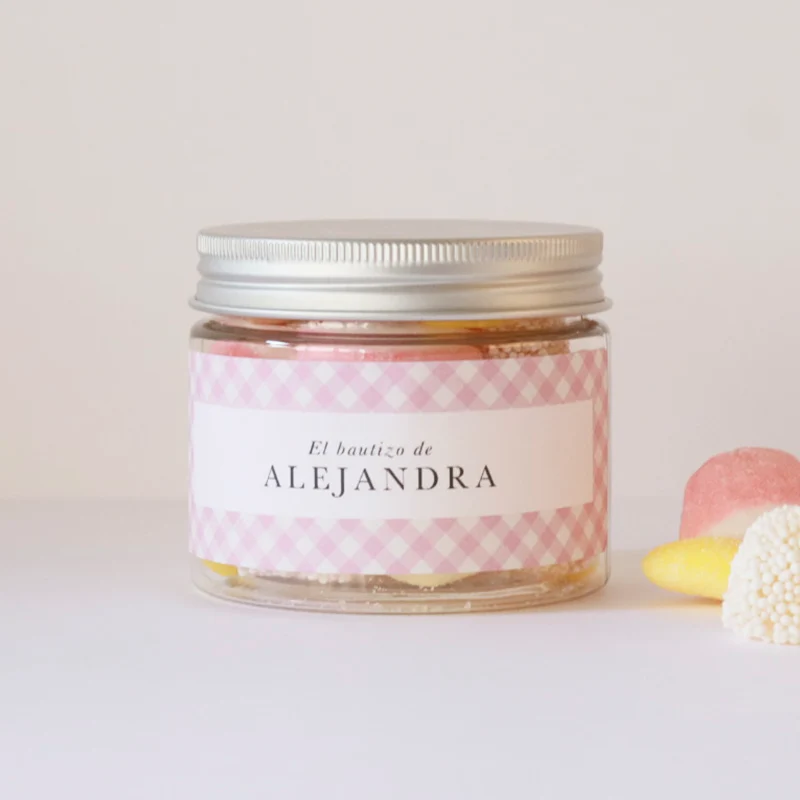 Bote pegatina frontal Vichy rosa personalizada