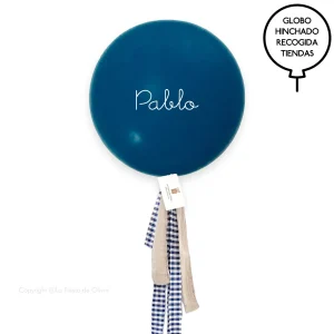 Globo L azul hinchado tela vichy azul y piedra Lettering blanco